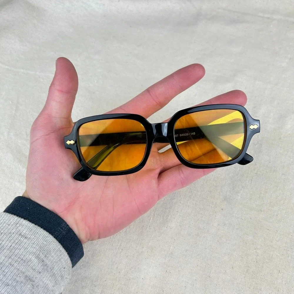 Vintage unique retro style black rounded square sunglasses grunge techno